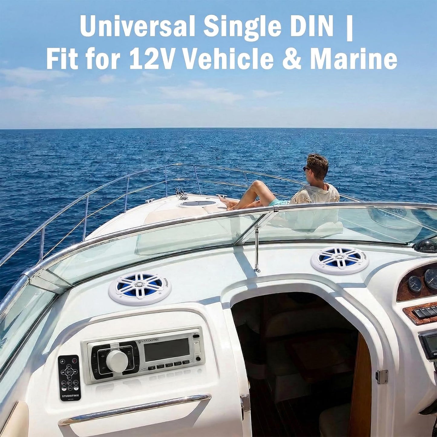 STUDIOFINIX Single DIN Marine Car Stereo Receiver | 240W Bluetooth 5.1 | FM/AM, USB, AUX, APP Control (White)
