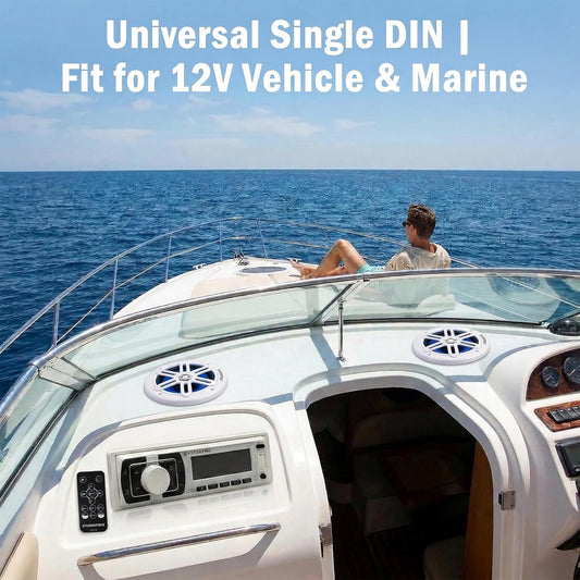 STUDIOFINIX Single DIN Marine Car Stereo Receiver | 240W Bluetooth 5.1 | FM/AM, USB, AUX, APP Control (White)