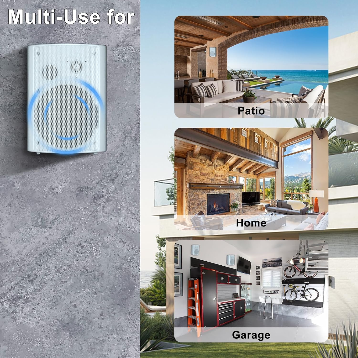 STUDIOFINIX 6.5 Inch 400W Outdoor Speakers Wired Waterproof Passive, Wall Mount Speakers for Patio Home Garage Pool (White)