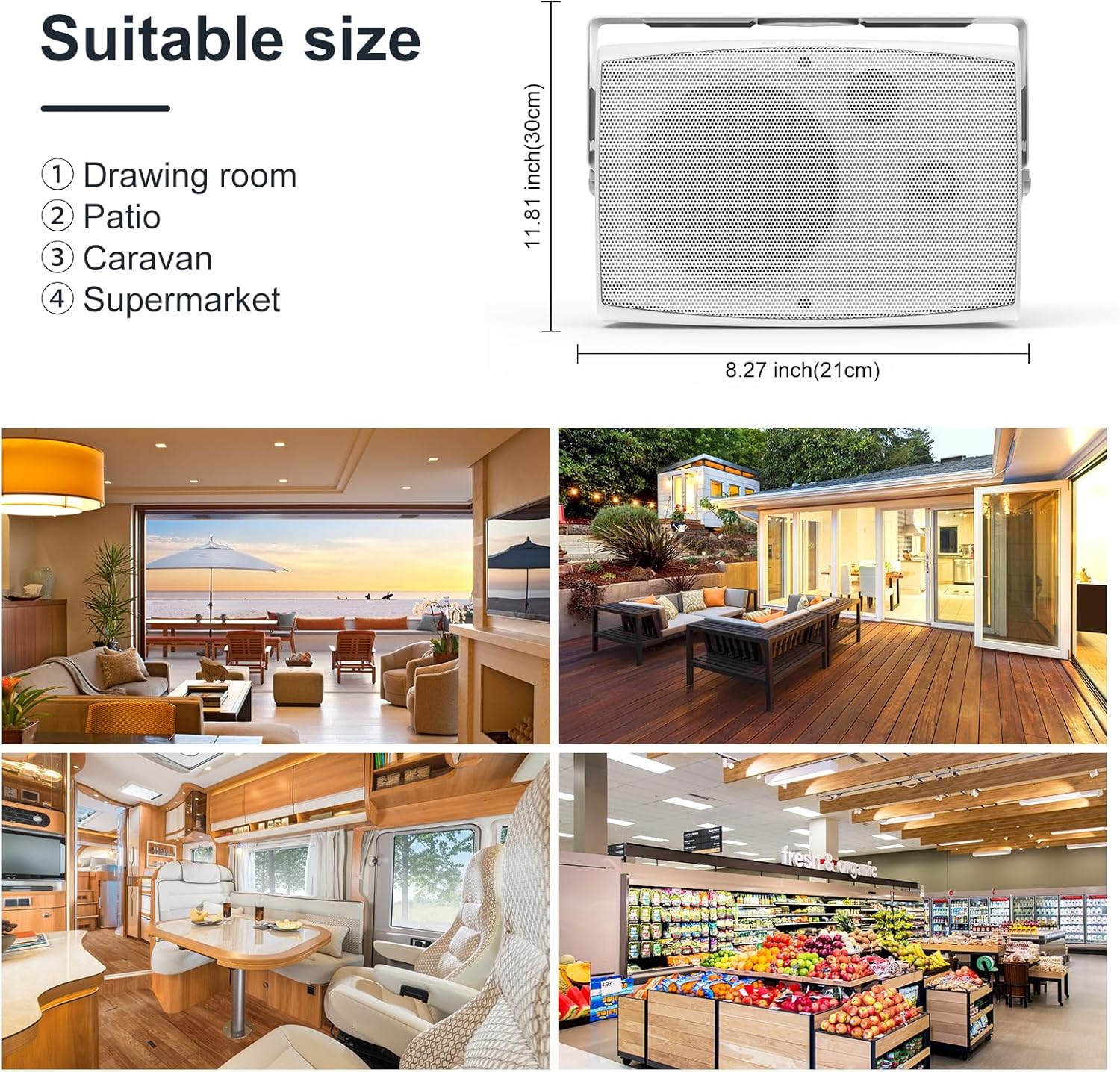 STUDIOFINIX 6.5 Inch 400W Outdoor Bluetooth Speakers Waterproof Wired, Wall Mount Speakers All-Weather Durability for Patio, Covered, Deck, Porch, Pool(Pair, White)