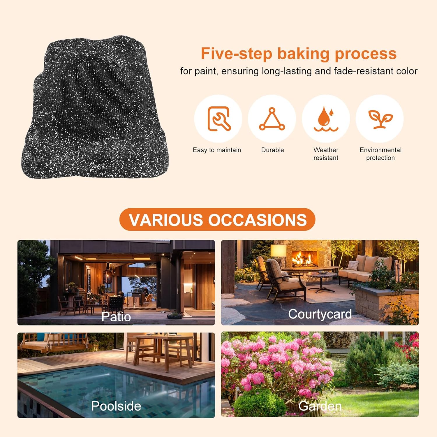 STUDIOFINIX 4" Outdoor Rock Speaker Waterproof Bluetooth Wireless Solar Powered with Rechargeable Battery for Patio, Deck, Pool, Garden(Single, Gray)