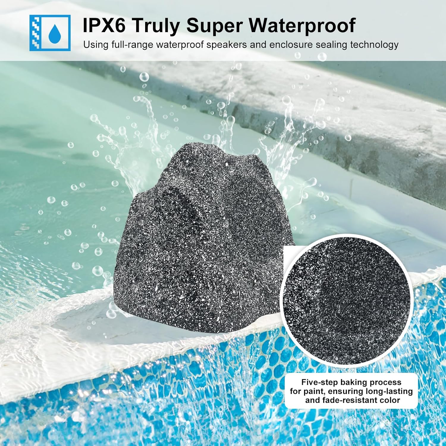 Studiofinix 6.5-inch Bluetooth Waterproof Outdoor Rock Speakers 400 Watts (1 Pair, Gray)