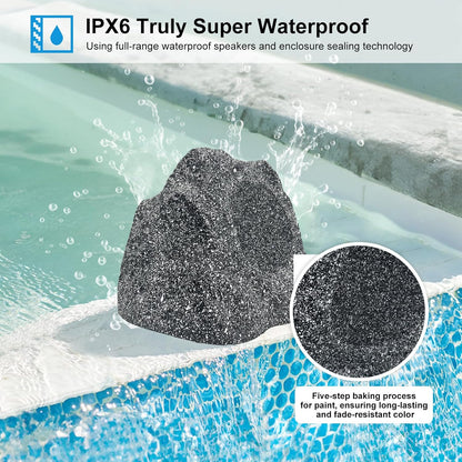 STUDIOFINIX 8" Outdoor Rock Bluetooth Speakers | 600W Waterproof Deep Bass (1 Pair, Gray)