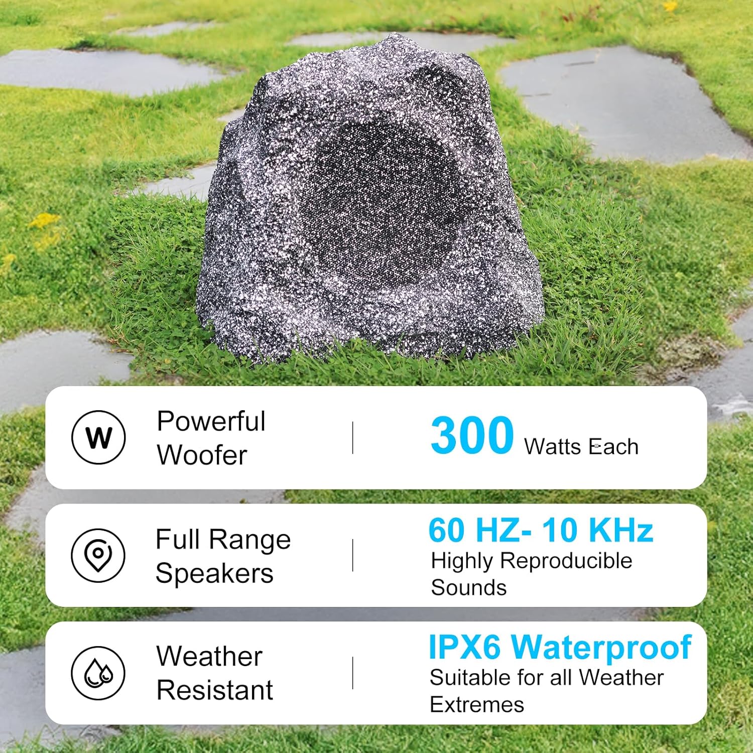 Studiofinix 8-inch Bluetooth Waterproof Outdoor Rock Speakers 600 Watts (Pair)