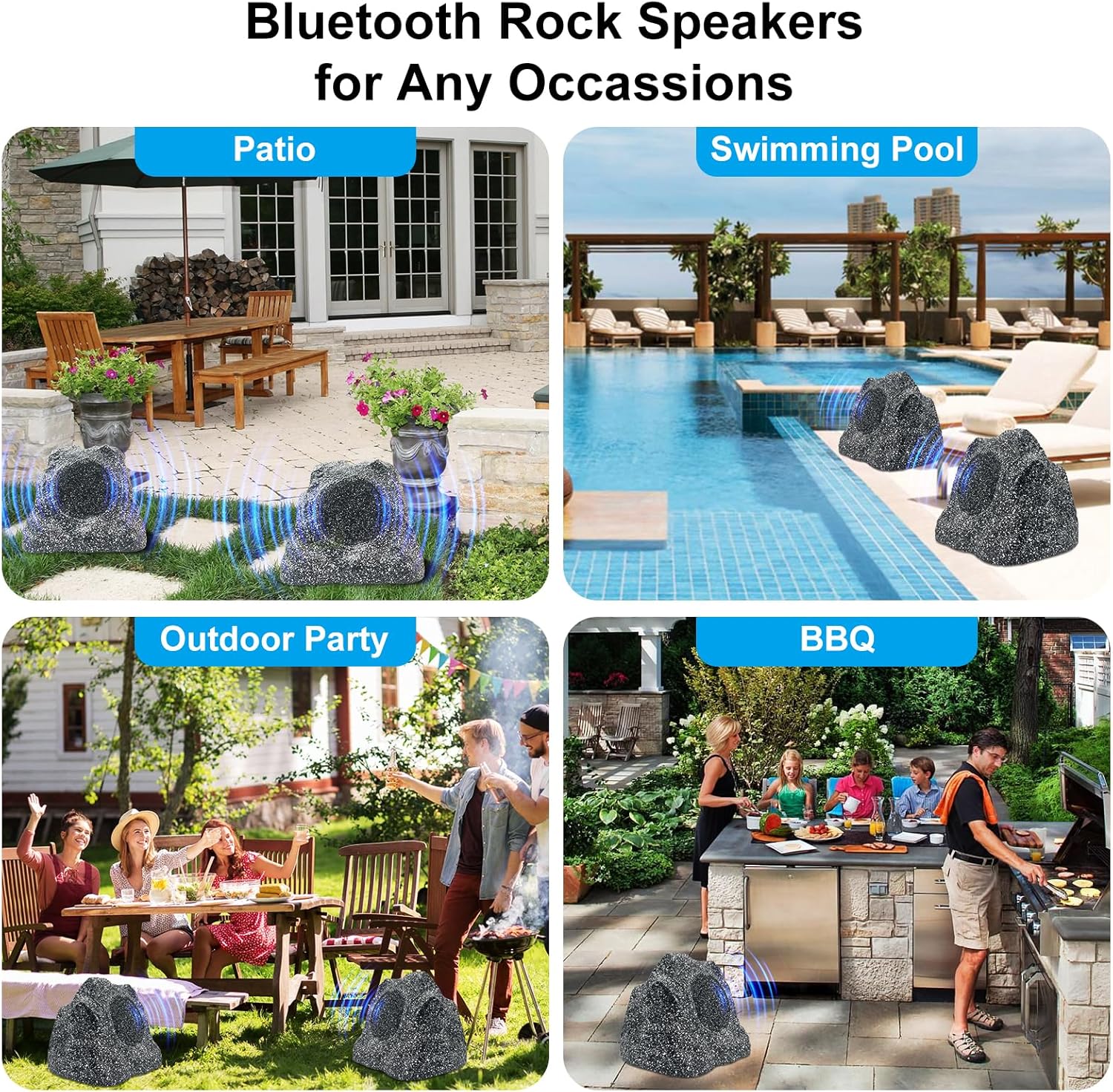 Studiofinix 6.5-inch Bluetooth Waterproof Outdoor Rock Speakers 400 Watts (1 Pair, Gray)