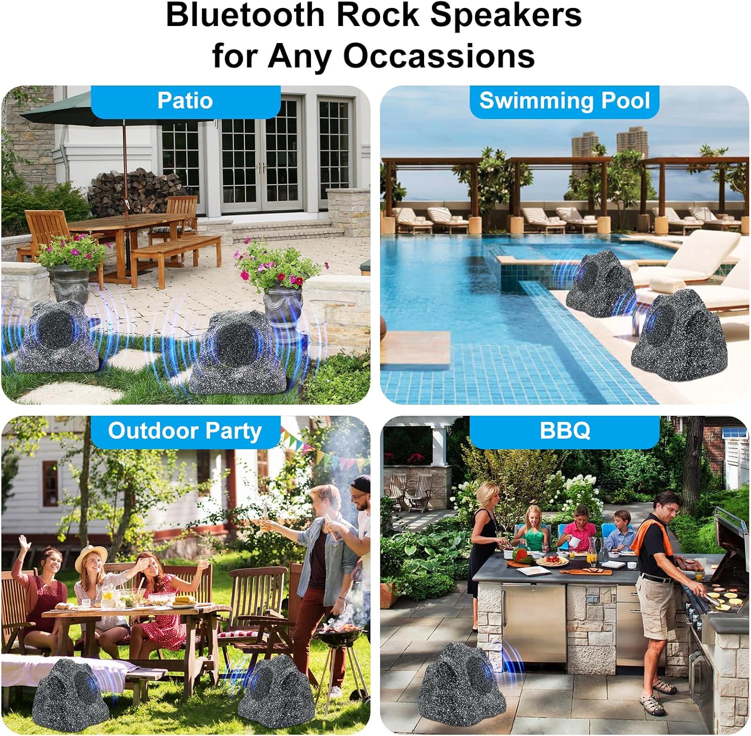 Studiofinix 6.5-inch Bluetooth Waterproof Outdoor Rock Speakers 400 Watts (1 Pair, Gray)