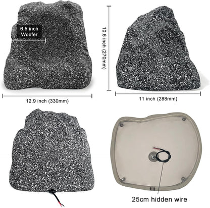 STUDIOFINIX 6.5" Outdoor Rock Bluetooth Speakers | 400W Waterproof IPX6 (Pair, Gray)