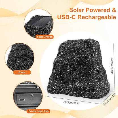 STUDIOFINIX 4" Solar-Powered Outdoor Rock Bluetooth Speaker | Waterproof Rechargeable (Single, Gray)