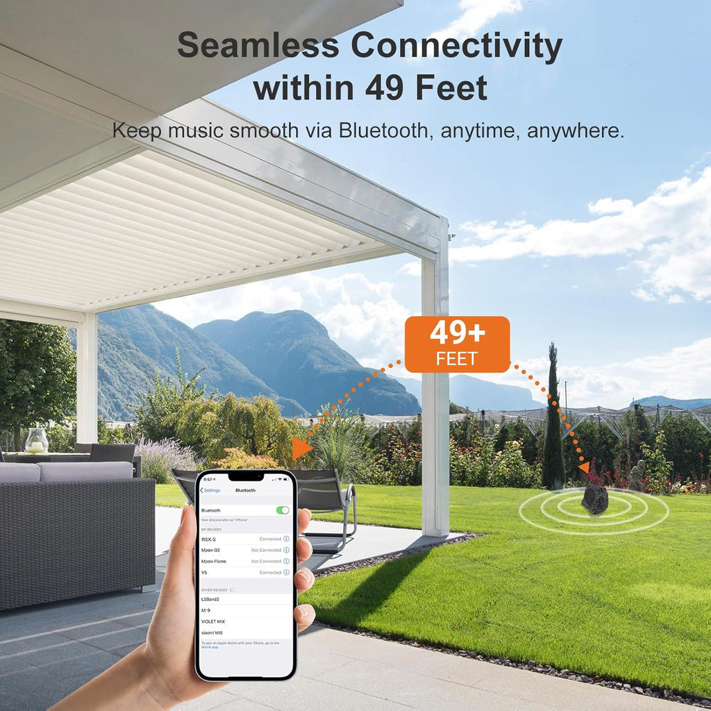 STUDIOFINIX 4" Outdoor Rock Speaker Waterproof Bluetooth Wireless Solar Powered with Rechargeable Battery for Patio, Deck, Pool, Garden(Single, Gray)