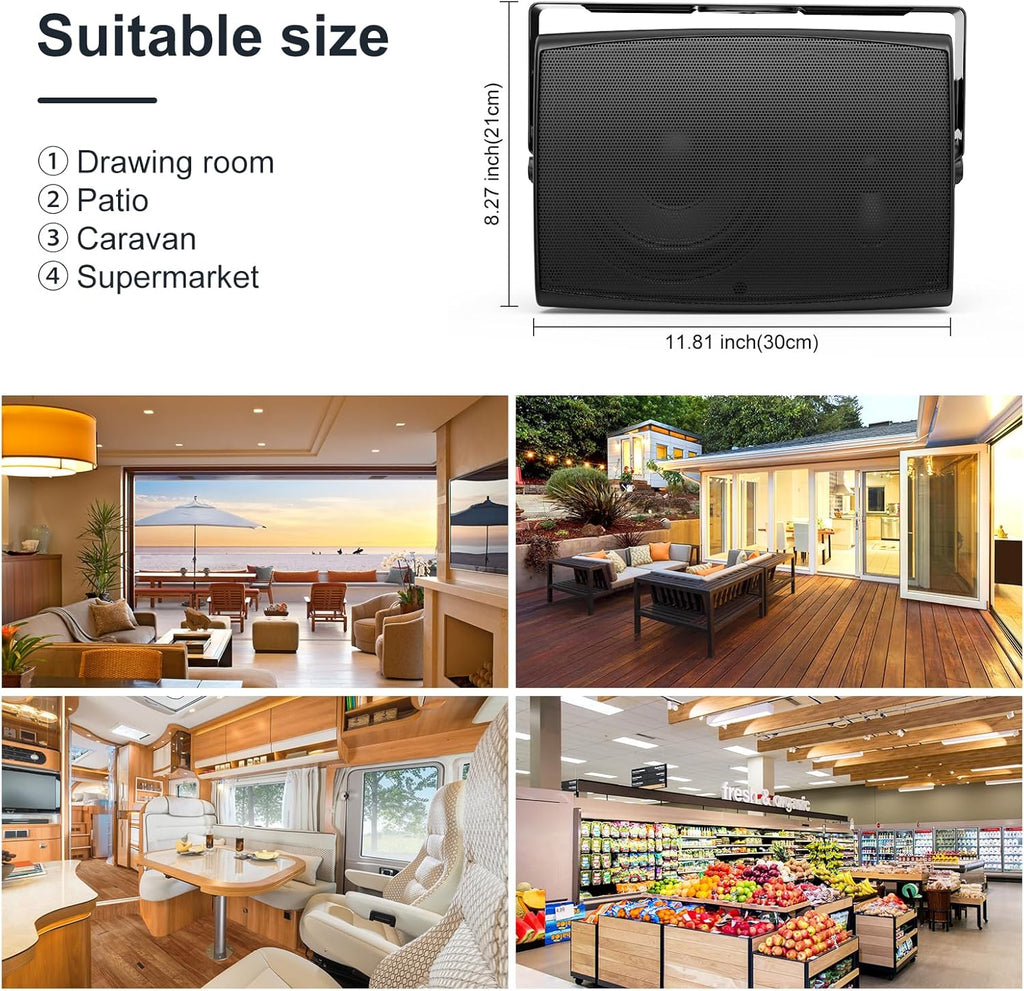 STUDIOFINIX 6.5 Inch 400W Outdoor Bluetooth Speakers Waterproof Wired, Wall Mount Speakers All-Weather Durability for Patio, Covered, Deck, Porch, Pool(Pair, Black)