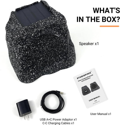 STUDIOFINIX 4" Solar-Powered Outdoor Rock Bluetooth Speaker | Waterproof Rechargeable (Single, Gray)