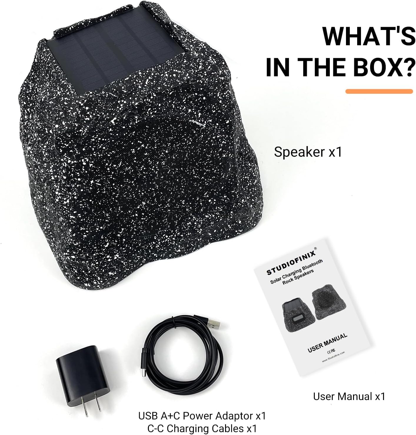 STUDIOFINIX 6.5" Outdoor Rock Speaker Waterproof Bluetooth Wireless Solar Powered with Rechargeable Battery for Patio, Deck, Pool, Garden(Single, Gray)