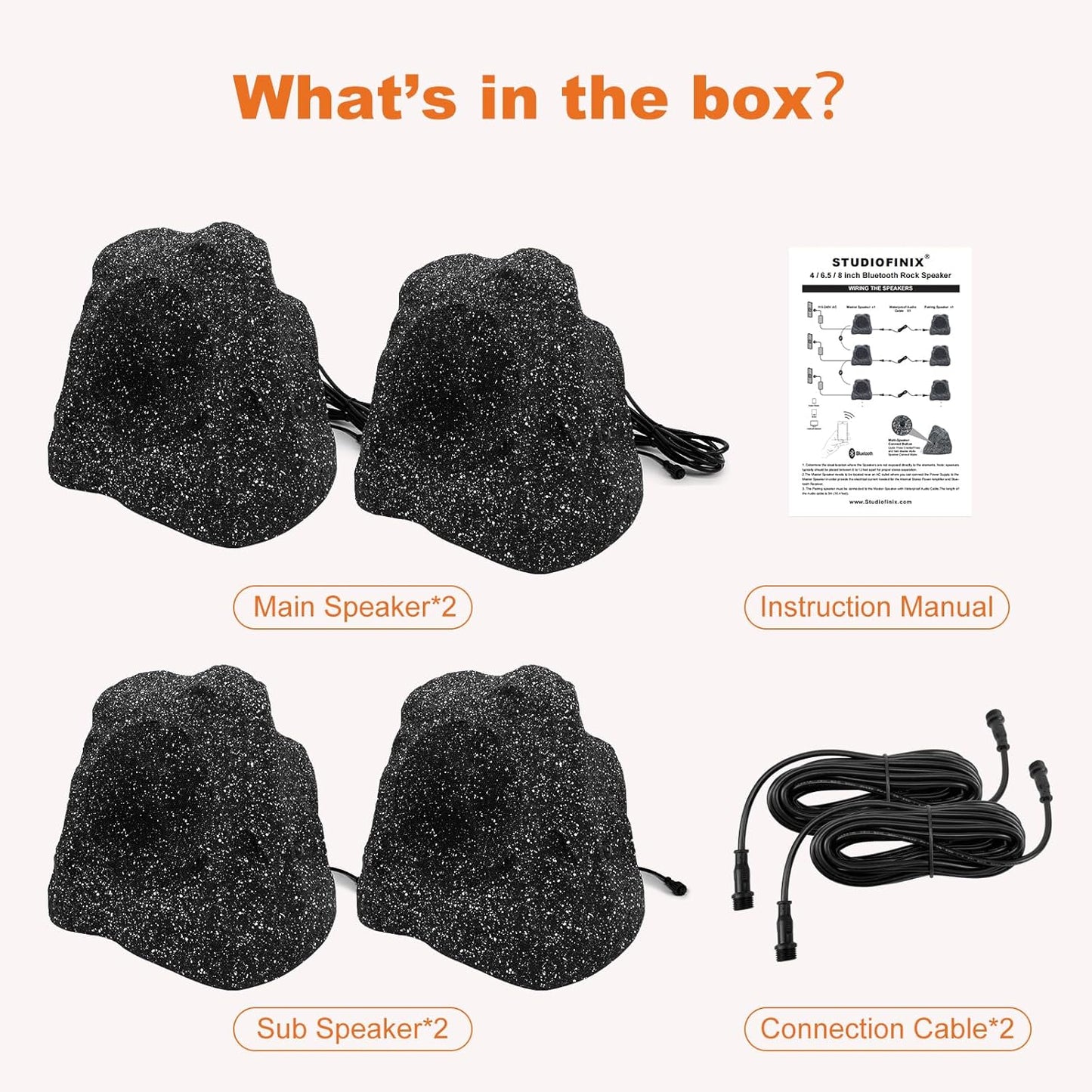 STUDIOFINIX 6.5'' 800W Bluetooth Outdoor Rock Speakers System Waterproof Wired IPX7 with Superior Timbre. Ideal for Garden, Pool Area, Patio & Park (2 Pair)