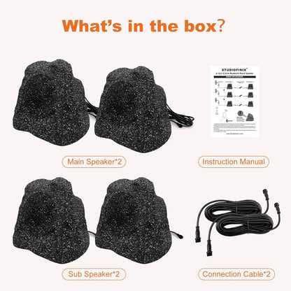 STUDIOFINIX 6.5'' 800W Bluetooth Outdoor Rock Speakers System Waterproof Wired IPX7 with Superior Timbre. Ideal for Garden, Pool Area, Patio & Park (2 Pair)
