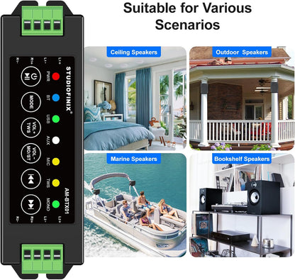 STUDIOFINIX 4-Channel Mini Bluetooth Amplifier 120W | Class-D Amp for Wall, Ceiling & Marine Speakers