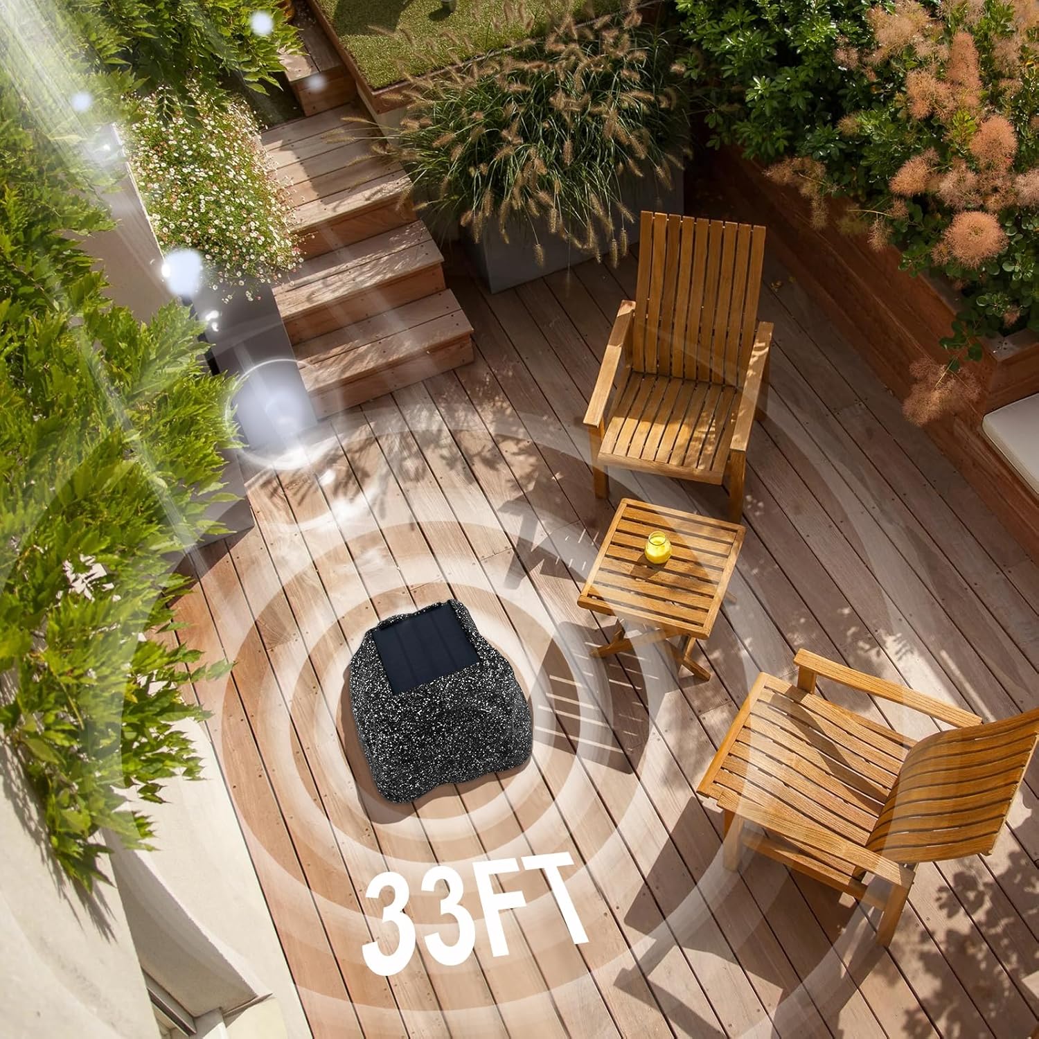 STUDIOFINIX 4" Outdoor Rock Speaker Waterproof Bluetooth Wireless Solar Powered with Rechargeable Battery for Patio, Deck, Pool, Garden(Single, Gray)