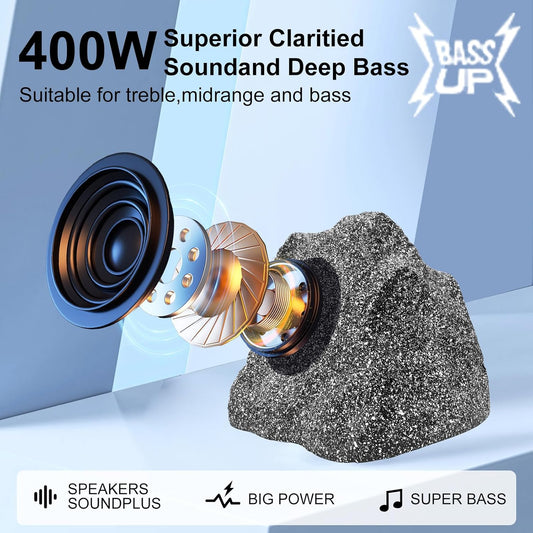 STUDIOFINIX 6.5" Outdoor Rock Bluetooth Speakers | 400W Waterproof Deep Bass (1 Pair, Gray)