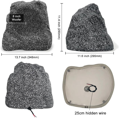 STUDIOFINIX 8" Outdoor Rock Bluetooth Speakers | 600W IPX6 Waterproof (Pair, Gray)