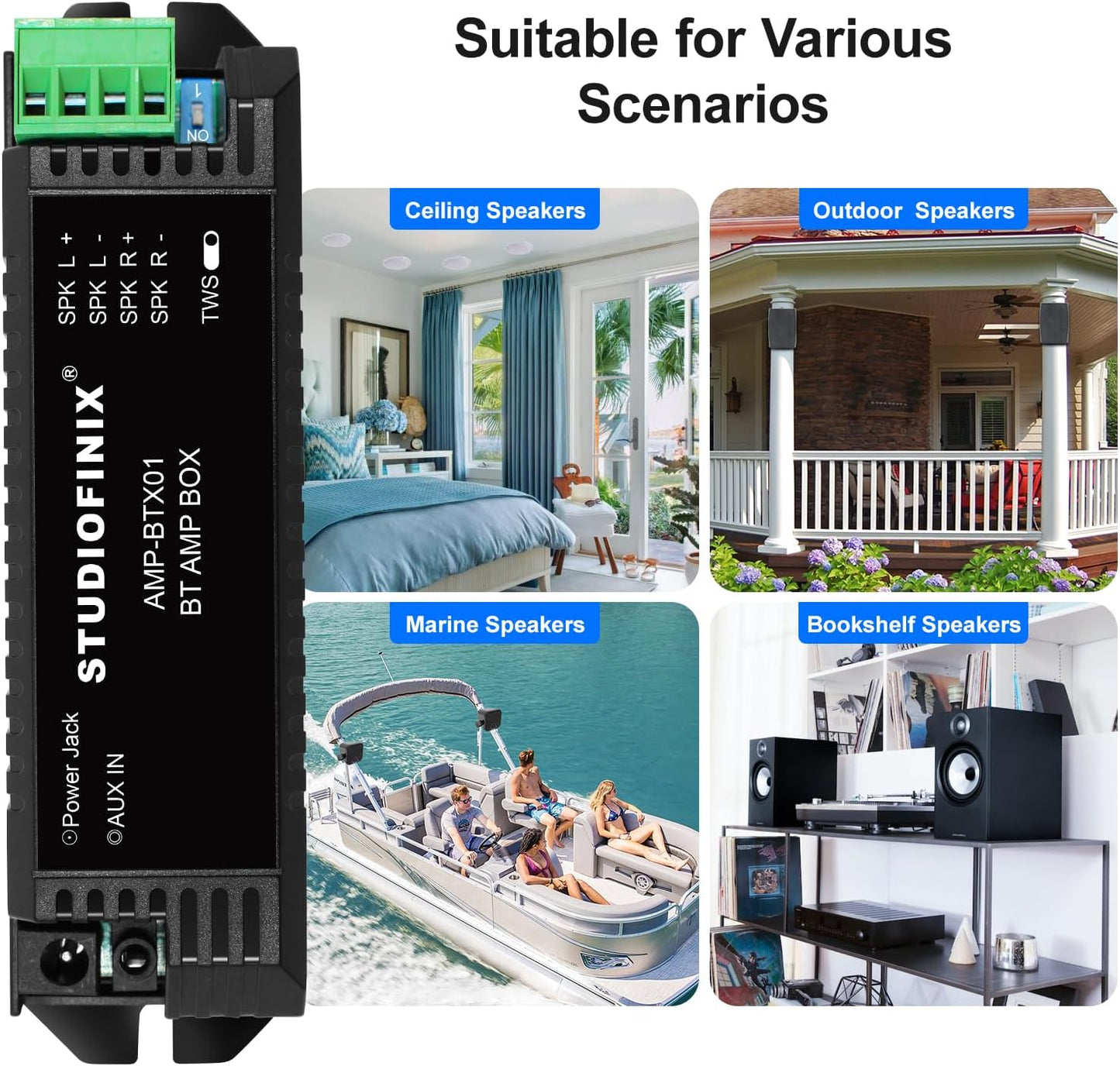 STUDIOFINIX 2-Channel Mini Bluetooth 5.1 Amplifier | Compact Amp for Wall, Ceiling & Bookshelf Speakers