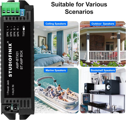 STUDIOFINIX 2-Channel Mini Bluetooth 5.1 Amplifier | Compact Amp for Wall, Ceiling & Bookshelf Speakers