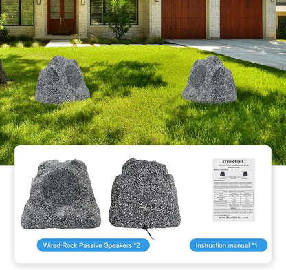 STUDIOFINIX 6.5" Outdoor Rock Bluetooth Speakers | 400W Waterproof IPX6 (Pair, Gray)