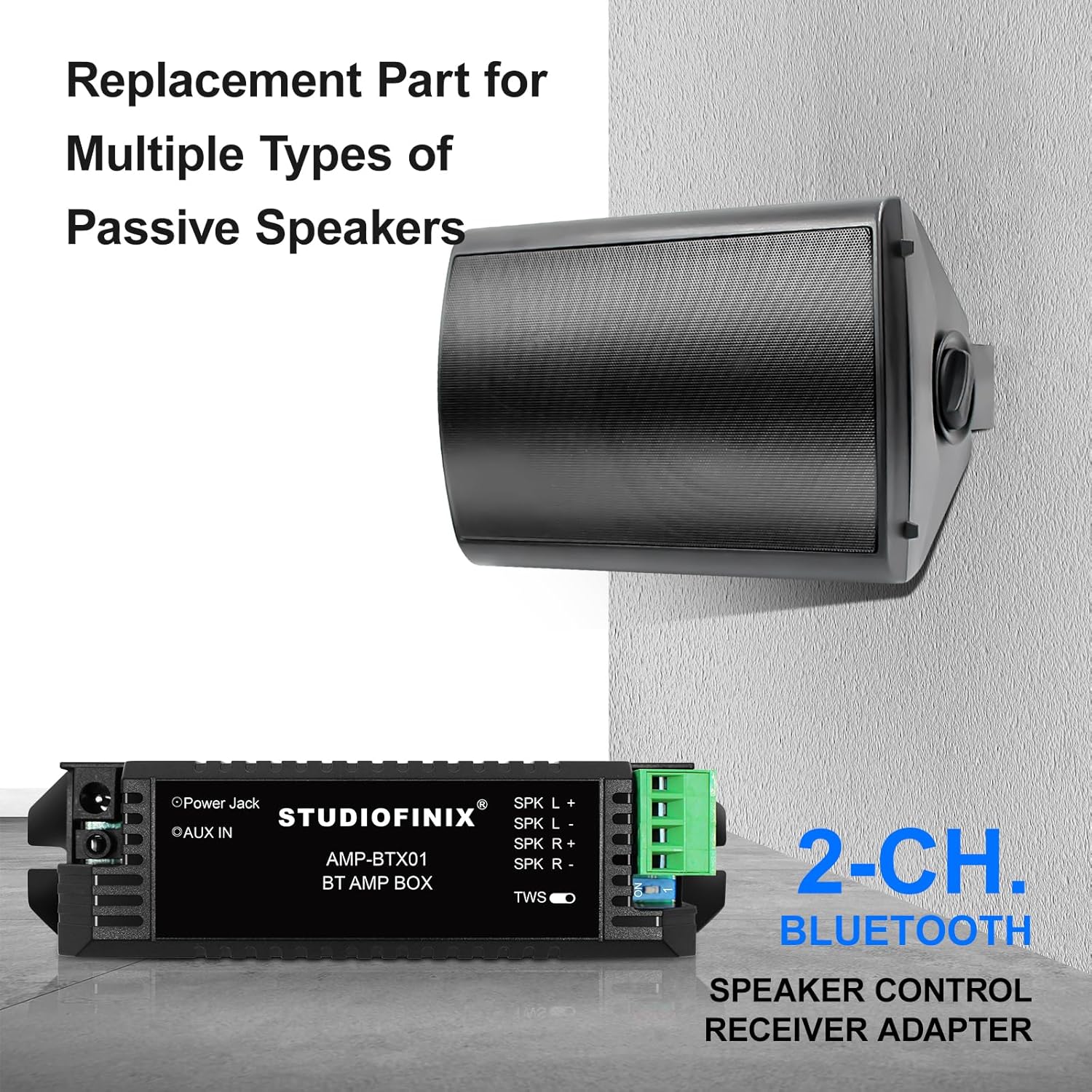 STUODIOFINIX 2-Channel Mini 5.1 Bluetooth Amplifier for Passive Speakers with TWS,AUX,Replacement Part,Suitable for Wall/Ceiling/Bookshelf Speakers