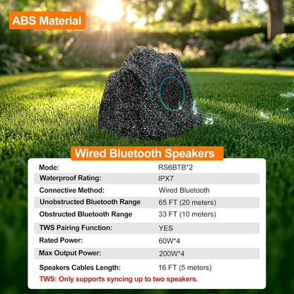 STUDIOFINIX 6.5'' 800W Bluetooth Outdoor Rock Speakers System Waterproof Wired IPX7 with Superior Timbre. Ideal for Garden, Pool Area, Patio & Park (2 Pair)