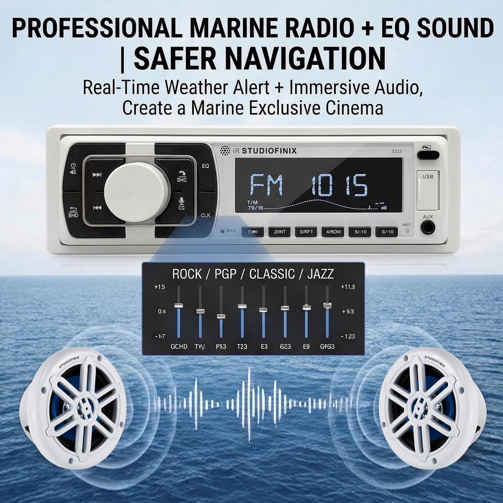 STUDIOFINIX Single DIN Marine Car Stereo Receiver | 240W Bluetooth 5.1 | FM/AM, USB, AUX, APP Control (White)