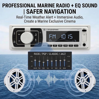 STUDIOFINIX Single DIN Marine Car Stereo Receiver | 240W Bluetooth 5.1 | FM/AM, USB, AUX, APP Control (White)