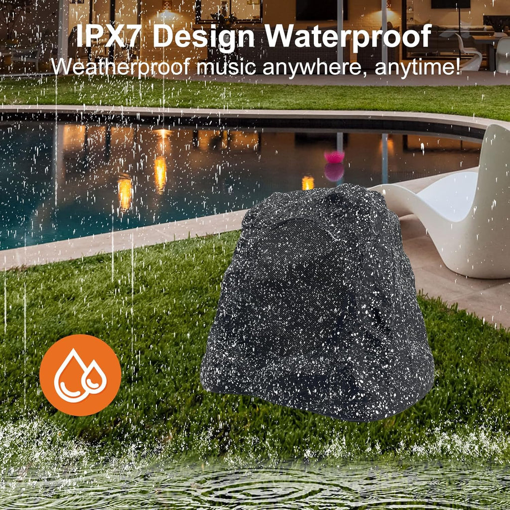 STUDIOFINIX 6.5" Outdoor Rock Speaker Waterproof Bluetooth Wireless Solar Powered with Rechargeable Battery for Patio, Deck, Pool, Garden(Single, Gray)