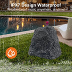 STUDIOFINIX 6.5" Outdoor Rock Speaker Waterproof Bluetooth Wireless Solar Powered with Rechargeable Battery for Patio, Deck, Pool, Garden(Single, Gray)