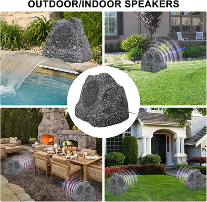 STUDIOFINIX 6.5" Outdoor Rock Bluetooth Speakers | 400W Waterproof IPX6 (Pair, Gray)