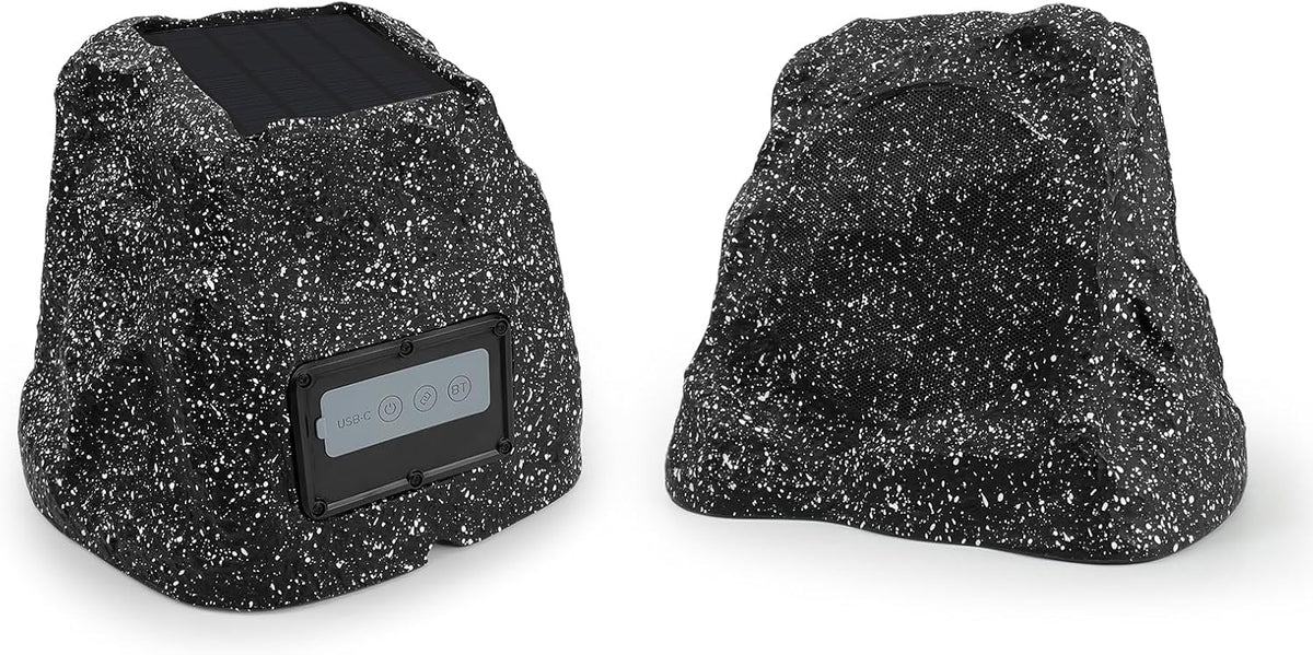 STUDIOFINIX 4" Rock Speakers Outdoor Waterproof - 5.3 Bluetooth Wireless Speaker Solar Powered Max Peak 160W for Garden,Patio,Deck,Pool,Backyard (Gray 1 Pair)