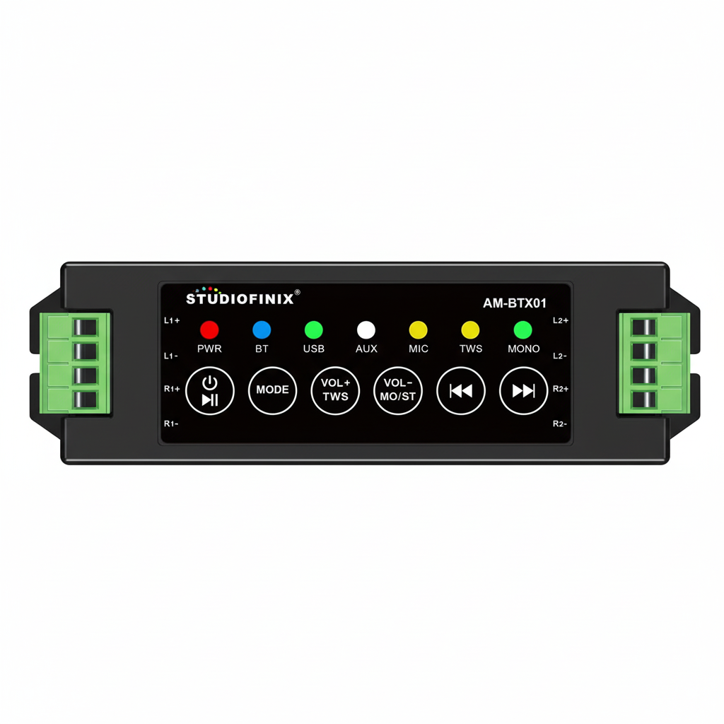 STUODIOFINIX 4-Channel Bluetooth Amplifier - Front View with Control Panel