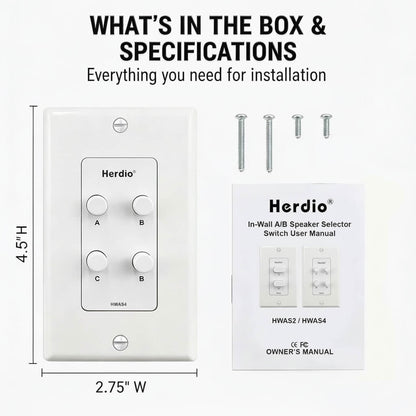 STUDIOFINIX 8-Channel In-Wall Speaker Selector Switch | 120W Multi-Room Audio Controller