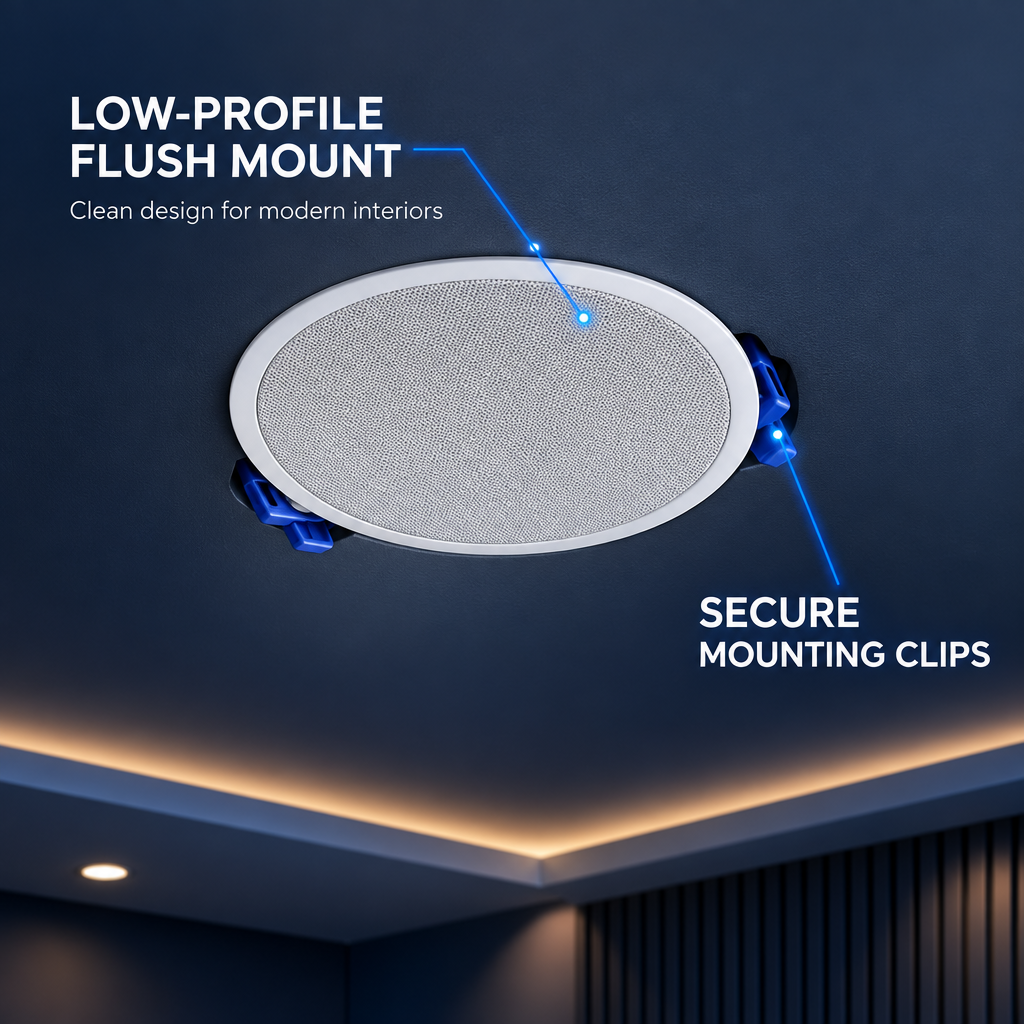 STUDIOFINIX flush-mount ceiling speaker installation feature
