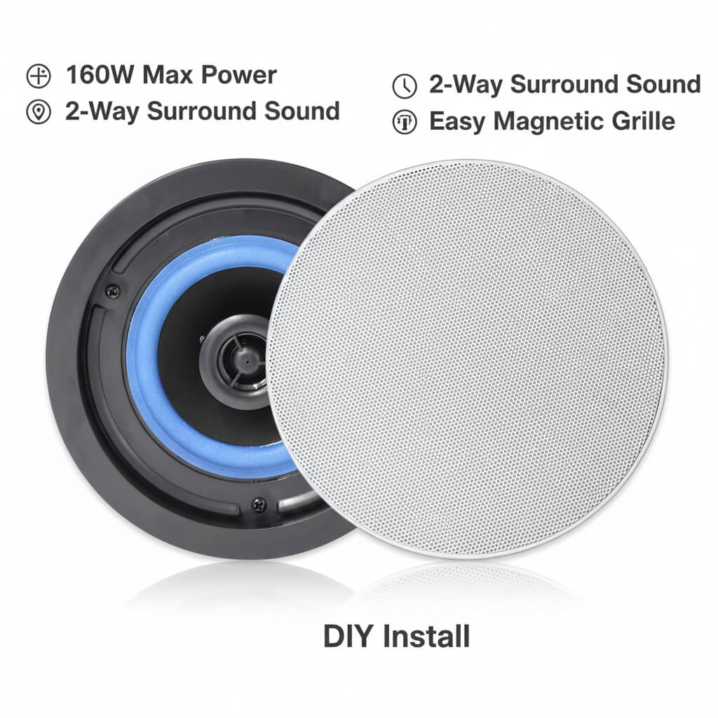STUDIOFINIX HCS418 4" 160W 2-Way Flush Mount Ceiling & Wall Speakers | Kitchen, Living Room, Office (Pair)