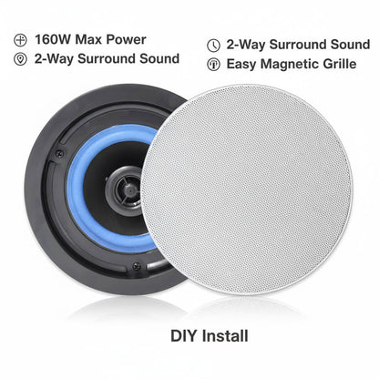 STUDIOFINIX HCS418 4" 160W 2-Way Flush Mount Ceiling & Wall Speakers | Kitchen, Living Room, Office (Pair)