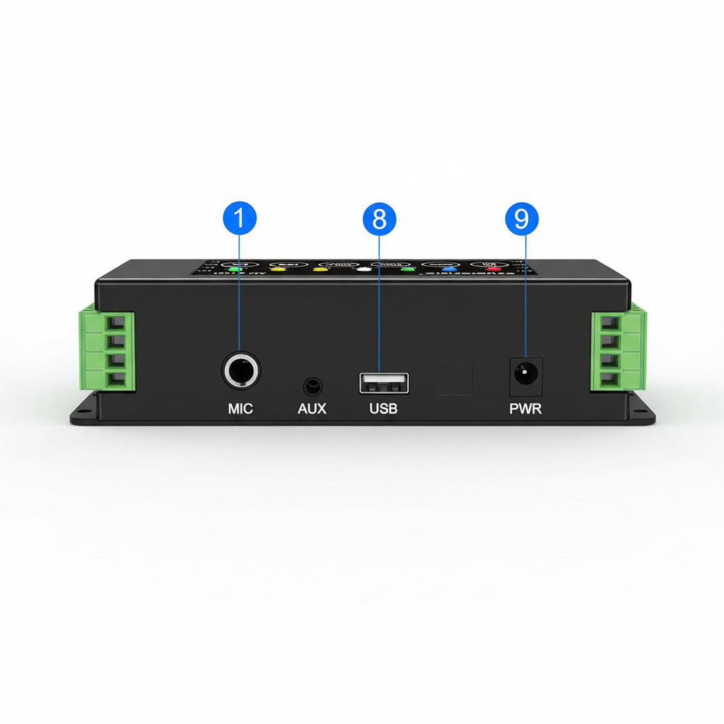 4-Channel Amplifier Back Panel - Speaker Outputs and Input Connections
