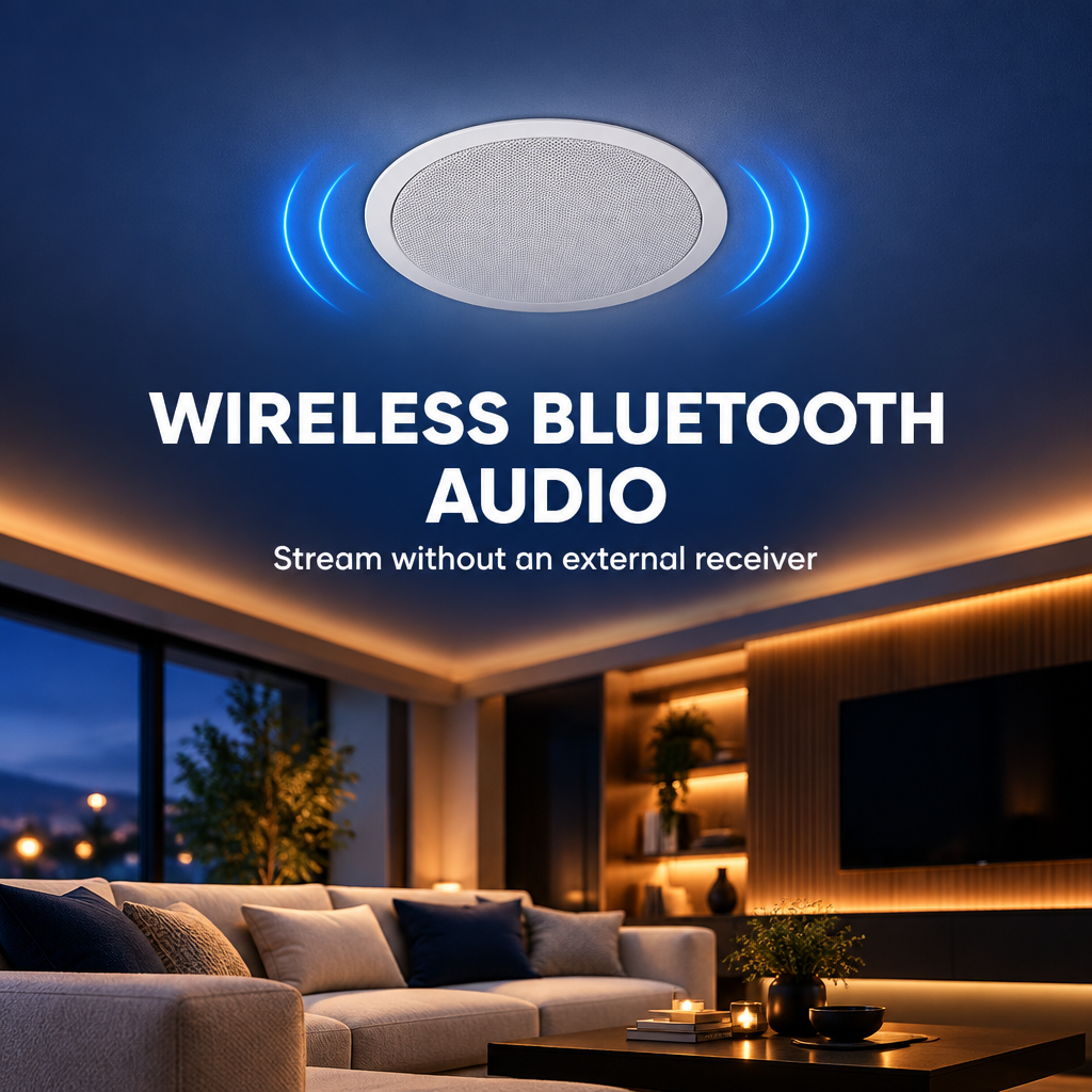STUDIOFINIX Bluetooth flush-mount ceiling speaker in a modern living room
