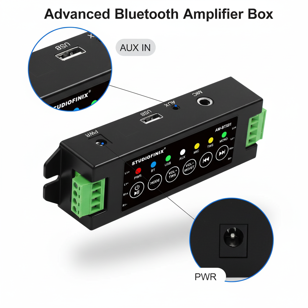STUODIOFINIX Bluetooth 5.1 Amplifier - Top Angle View